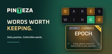 Pinteza Google Play feature graphic, English: Words worth keeping