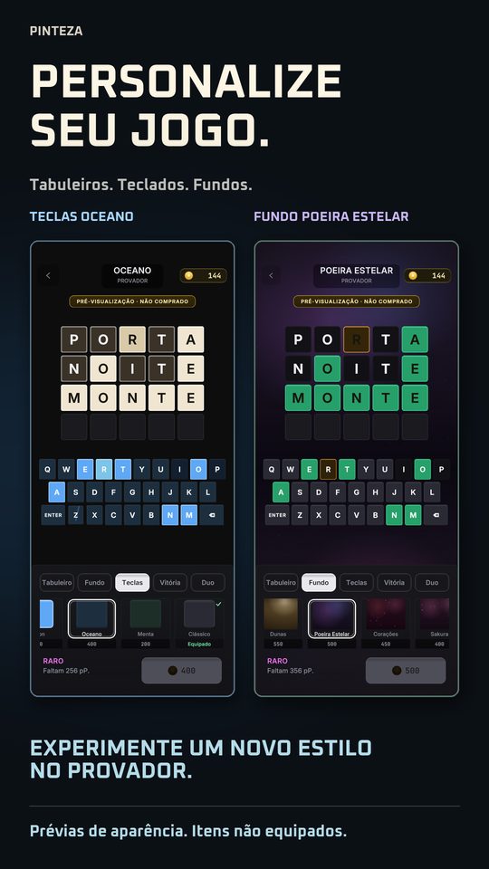 O provador mostrando as teclas Oceano e o fundo Poeira Estelar