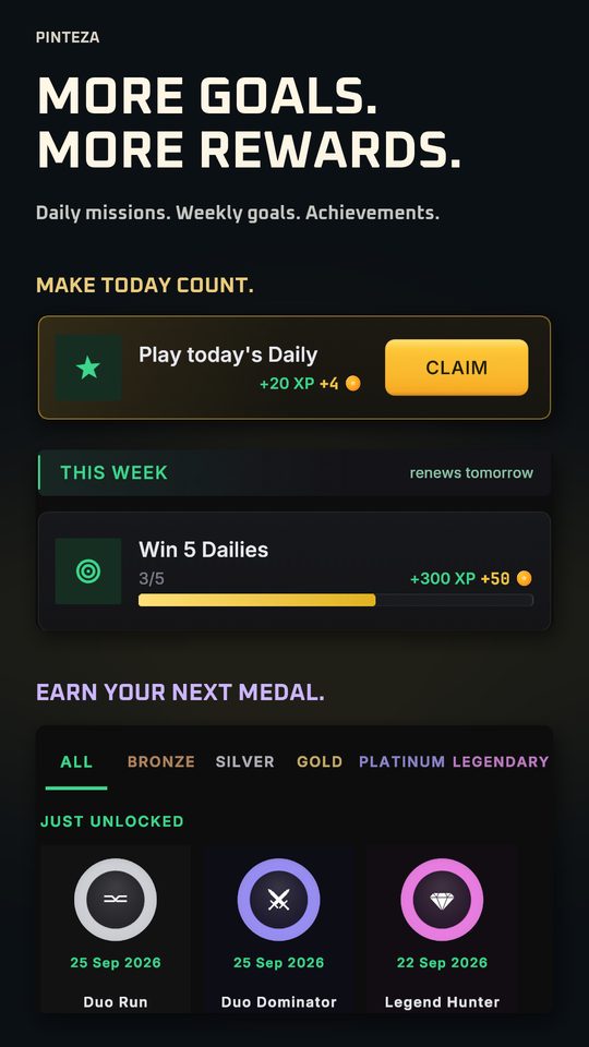 Daily missions, weekly goals and achievements