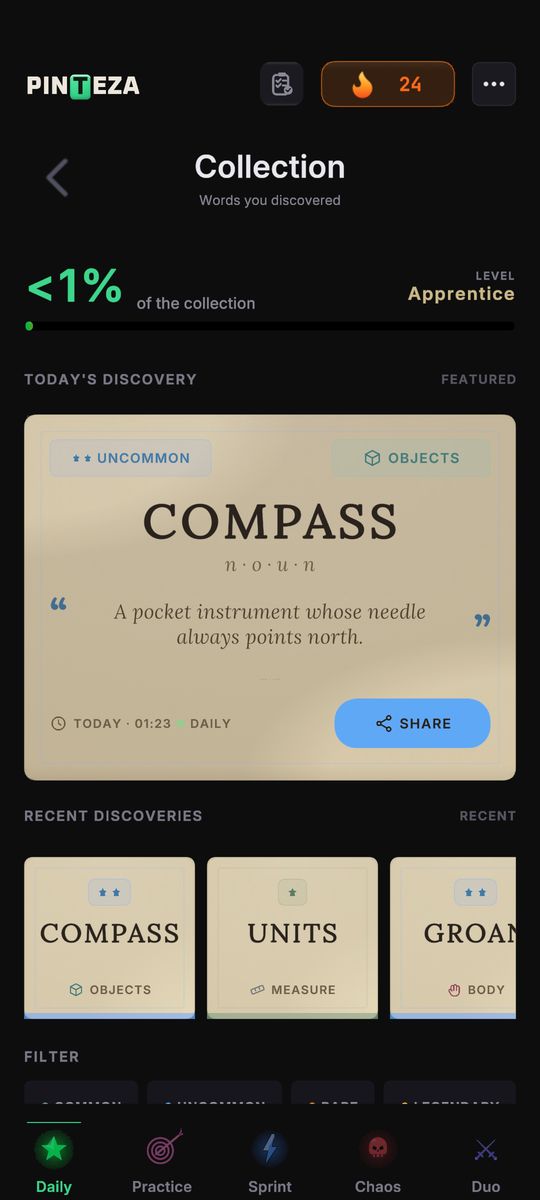 The Collection screen with today's featured discovery
