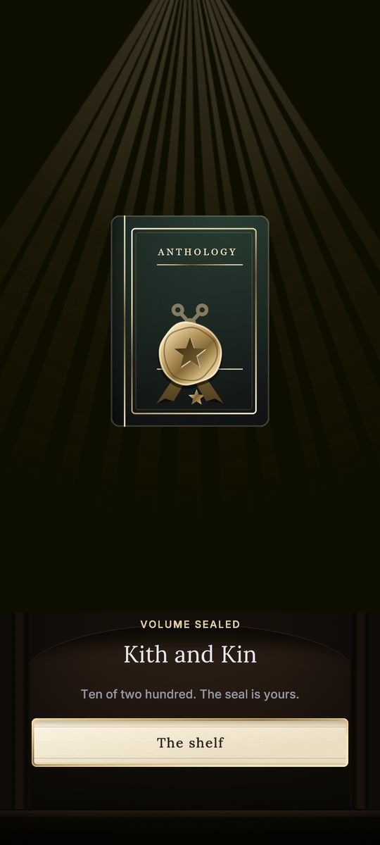 A sealed Anthology volume under a shaft of light