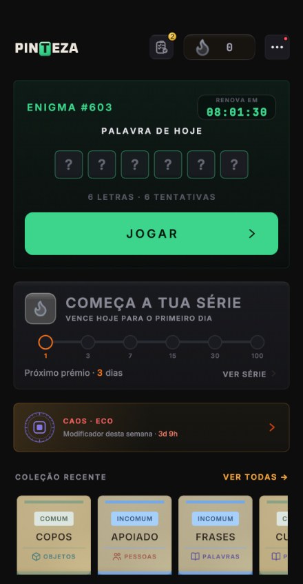 O lobby diário com a palavra escondida de hoje