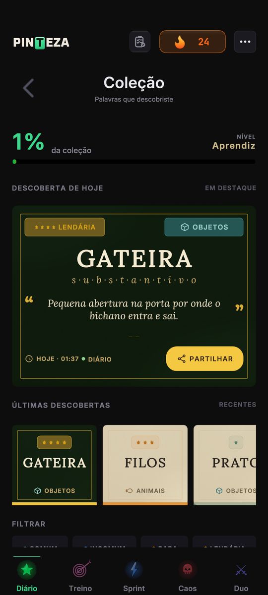 O ecrã da Coleção de palavras