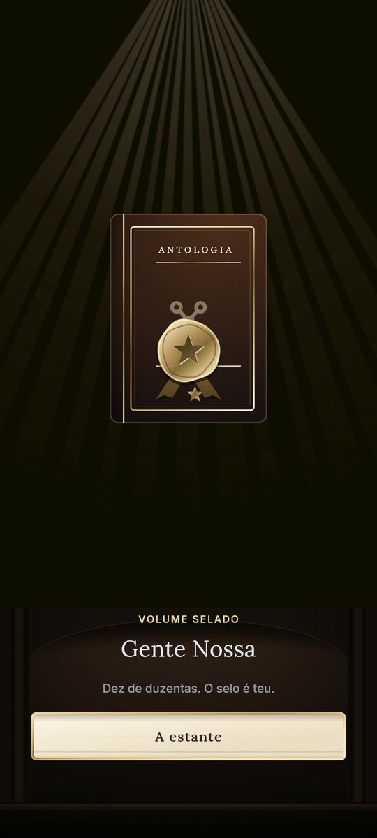 Um volume selado da Antologia sob um feixe de luz